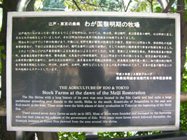 東京の日枝神社にある日本の牧場の始まりの説明看板